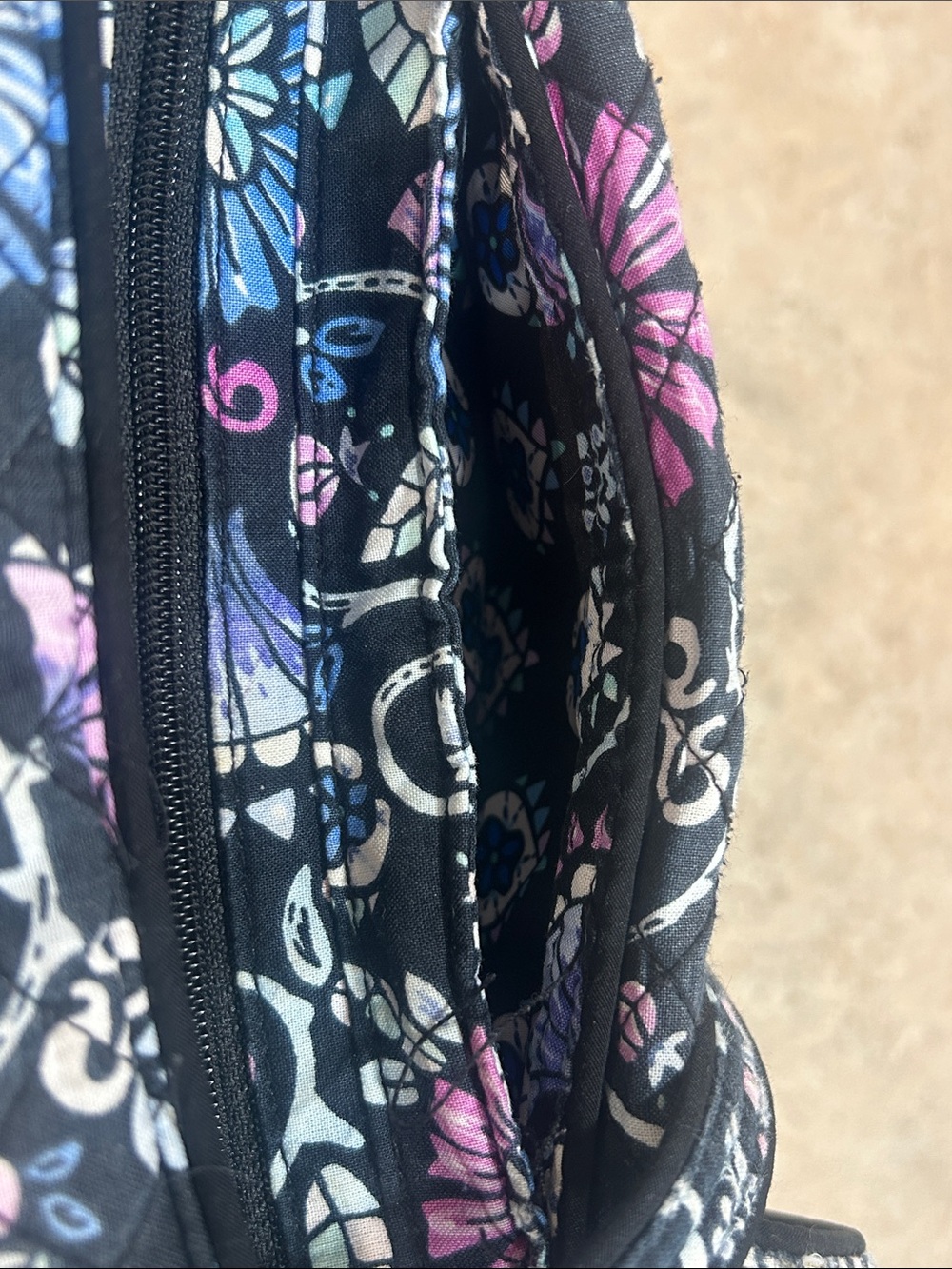 Vera Bradley Black Quilted Floral Tote with Pink & Blue Accents - Picture 4 of 8